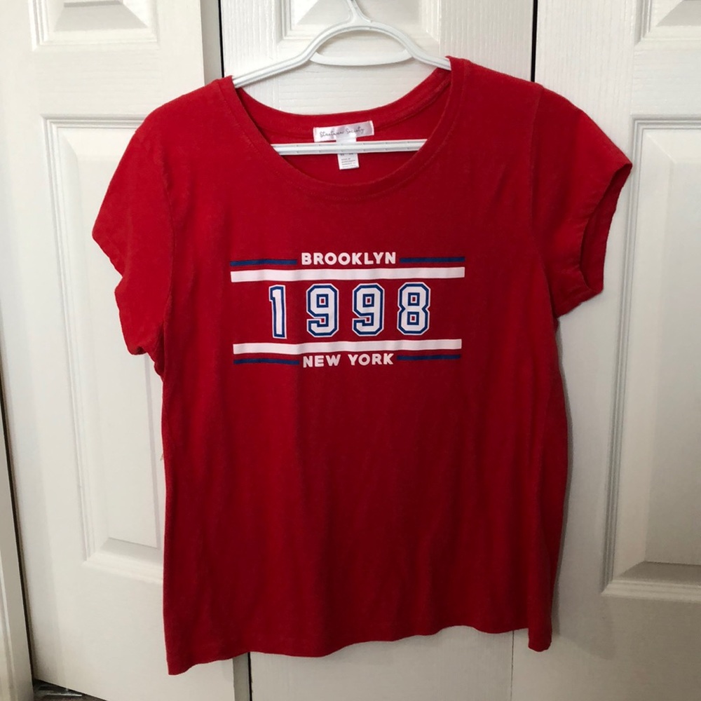 Basic red tee with words
